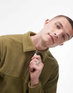 Selected Homme Borg Half Zip Fleece In Green For Men Olive Branch