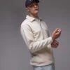 Selected Homme Borg Half Zip Fleece In Cream For Men Oatmeal