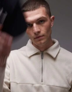 Selected Homme Borg Half Zip Fleece In Cream For Men Oatmeal -Modish Mens Shop 206937611 4