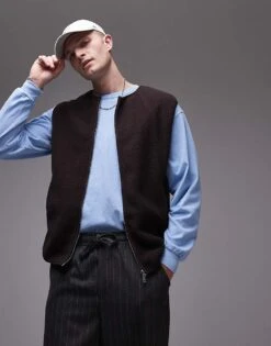 Selected Homme Borg Gilet In Brown For Men Chocolate Torte -Modish Mens Shop 206939060 1 chocolatetorte 1