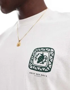 Selected Homme Oversized T-shirt With Grape Backprint In Cream For Men White Sand -Modish Mens Shop 206944058 3