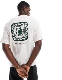 Selected Homme Oversized T-shirt With Grape Backprint In Cream For Men White Sand -Modish Mens Shop 206944058 4