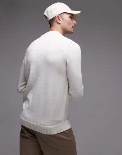 Selected Homme Mock Neck Knitted Jumper In Cream For Men Moonbeam -Modish Mens Shop 206945270 4