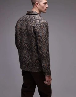 Selected Homme Overshirt In Brown Jacquard Print For Men -Modish Mens Shop 206945296 4