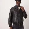 Selected Homme Collar Boxy Leather Jacket In Black For Men