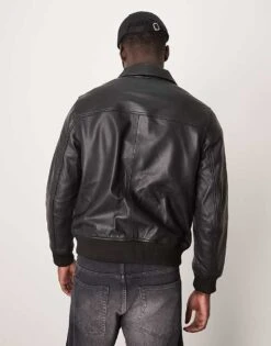 Selected Homme Collar Boxy Leather Jacket In Black For Men -Modish Mens Shop 206945324 4
