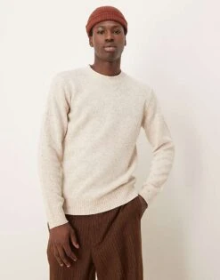 Selected Homme Knitted Jumper In Cream Speckle For Men Moonbeam