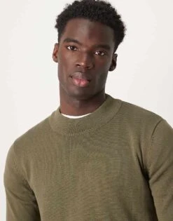 Selected Homme Mock Neck Knitted Jumper In Green For Men -Modish Mens Shop 206945370 3
