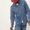 Selected Homme Boxy Denim Overshirt In Mid Blue For Men