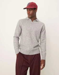 Selected Homme Polo Collar Jumper In Grey Melange For Men -Modish Mens Shop 206945456 1 grey 1