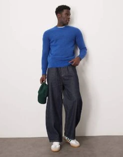 Selected Homme Crew Neck Fluffy Alpaca Knitted Jumper In Blue For Men -Modish Mens Shop 206945475 3