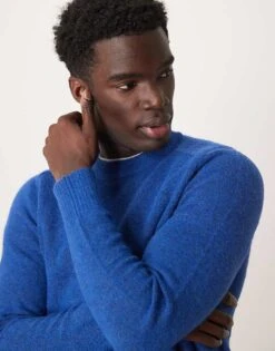 Selected Homme Crew Neck Fluffy Alpaca Knitted Jumper In Blue For Men -Modish Mens Shop 206945475 4