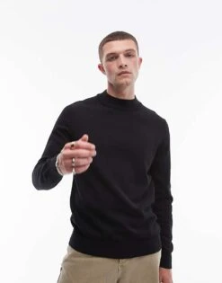 Selected Homme Mock Neck Knitted Jumper In Black For Men -Modish Mens Shop 206945483 1 black 1