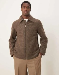 Selected Homme Collar Wool Zip Up Jacket In Brown For Men -Modish Mens Shop 206945493 1 brown 1