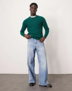 Selected Homme Crew Neck Fluffy Alpaca Knitted Jumper In Green For Men -Modish Mens Shop 206945655 1 green 1