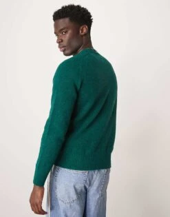 Selected Homme Crew Neck Fluffy Alpaca Knitted Jumper In Green For Men -Modish Mens Shop 206945655 4