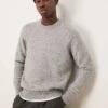 Selected Homme Crew Neck Fluffy Alpaca Knitted Jumper In Grey For Men