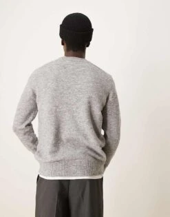 Selected Homme Crew Neck Fluffy Alpaca Knitted Jumper In Grey For Men -Modish Mens Shop 206945674 4