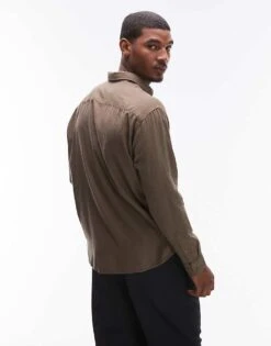 Selected Homme Oversized Shirt In Dark Tan For Men Morel -Modish Mens Shop 207004135 4