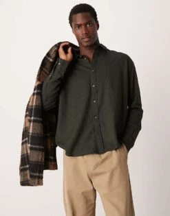 Selected Homme Oversized Shirt In Dark Green For Men Foresst Night