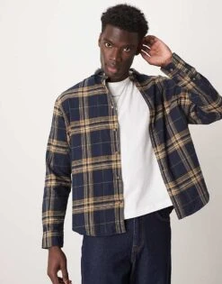 Selected Homme Oversized Shirt In Navy Yellow Check For Men Sky Captain - Checks -Modish Mens Shop 207004732 1 skycaptainchecks 1