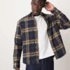 Selected Homme Oversized Shirt In Navy Yellow Check For Men Sky Captain - Checks