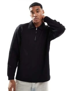 Selected Homme Emmanuel Zip Polo Shirt In Black For Men