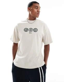 Selected Homme Oversized T-shirt With Small Circle Print In Cream For Men Oatmeal -Modish Mens Shop 207067743 1 oatmeal 1