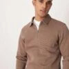 Selected Homme Half Zip Long Sleeve Polo Shirt In Tan For Men Morel
