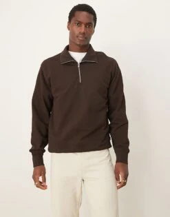 Selected Homme Oversized Half Zip In Brown For Men Chocolate Torte -Modish Mens Shop 207086702 1 chocolatetorte 1