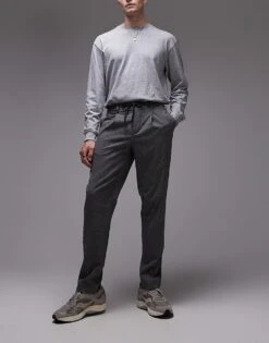 Selected Homme Tapered Leroy Pleat Trouser In Grey Pinstripe For Men Dark Grey -Modish Mens Shop 207086726 4