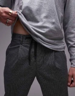 Selected Homme Tapered Leroy Pleat Trouser In Grey Pinstripe For Men Dark Grey -Modish Mens Shop 207086726 5