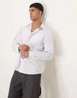 Selected Homme Boxy Oversized Shirt In Cream Grey Stripe For Men Bright White -Modish Mens Shop 207086734 1 brightwhite 1