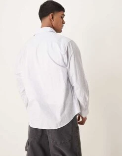 Selected Homme Boxy Oversized Shirt In Cream Grey Stripe For Men Bright White -Modish Mens Shop 207086734 3