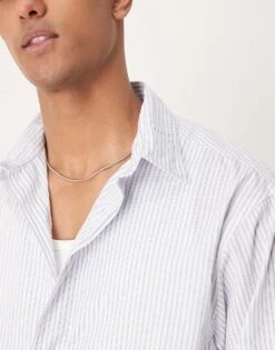Selected Homme Boxy Oversized Shirt In Cream Grey Stripe For Men Bright White -Modish Mens Shop 207086734 4