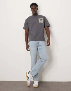 Selected Homme Oversized T-shirt In Grey With Flower Chest Print For Men Asphalt -Modish Mens Shop 207086758 3