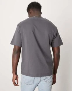 Selected Homme Oversized T-shirt In Grey With Flower Chest Print For Men Asphalt -Modish Mens Shop 207086758 4