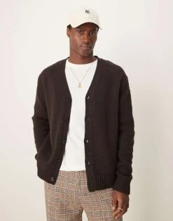 Selected Homme Wool Oversized Cardigan In Brown For Men Chocolate Torte
