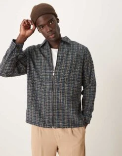 Selected Homme Oversized Boxy Textured Overshirt In Blue Mix For Men Sky Captain -Modish Mens Shop 207086836 1 skycaptain 1