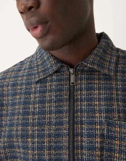 Selected Homme Oversized Boxy Textured Overshirt In Blue Mix For Men Sky Captain -Modish Mens Shop 207086836 3