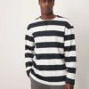 Selected Homme Oversized Boxy Long Sleeve T-shirt In Navy Stripe For Men Sky Captain
