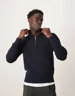 Selected Homme Chenille Half Zip In Navy For Men Sky Captain -Modish Mens Shop 207086899 4