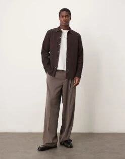 Selected Homme Oversized Waffle Shirt In Brown For Men Chocolate Torte