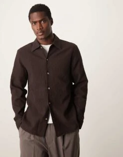 Selected Homme Oversized Waffle Shirt In Brown For Men Chocolate Torte -Modish Mens Shop 207086914 4