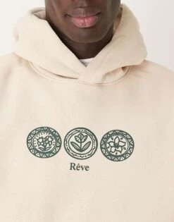 Selected Homme Oversized Hoodie In Beige With Central Print For Men Oatmeal -Modish Mens Shop 207095295 4