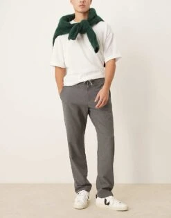 Selected Homme Robert Straight Fit Trouser With Elastic Waistband In Grey For Men Grey Melange