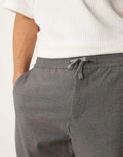 Selected Homme Robert Straight Fit Trouser With Elastic Waistband In Grey For Men Grey Melange -Modish Mens Shop 207104360 5