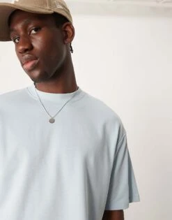 Selected Homme Oversized Heavy Weight T-shirt In Light Blue For Men Winter Sky -Modish Mens Shop 207132669 4