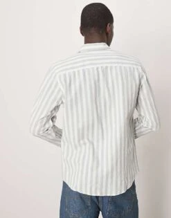 Selected Homme Linen Blend Slim Shirt In Green Stripe For Men Iceberg Green -Modish Mens Shop 207132677 3