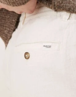 Selected Homme Linen Blend Slim Tapered Trouser In White For Men Cloud Dancer -Modish Mens Shop 207132701 3